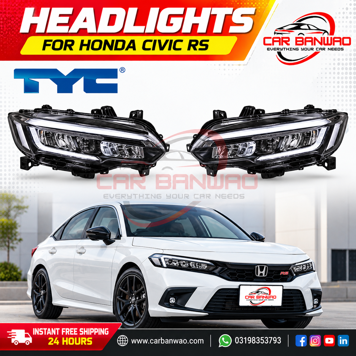 Honda Civic RS TYC Headlights | Left & Right – Car Banwao